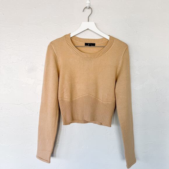 Lulus Everyone's a Winter Beige Long Sleeve Corset Seam Sweater Top Extra Large - Picture 1 of 7